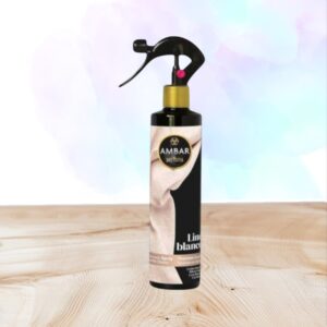 Spray désodorisant intérieur Linge Blanc Ambar, parfum frais et doux qui neutralise les mauvaises odeurs. Flacon spray 280 ml pour une diffusion rapide et efficace.
